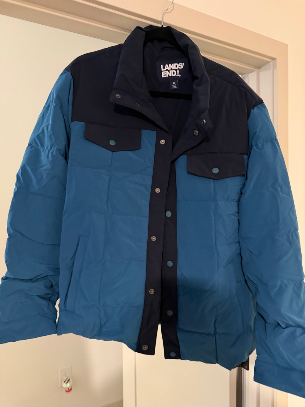 Lands' End Men's Two-Tone Blue Puffer Jacket